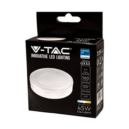 [VT21223] Ampoule LED GX53 6,4W 4000K, puce Samsung - V-TAC