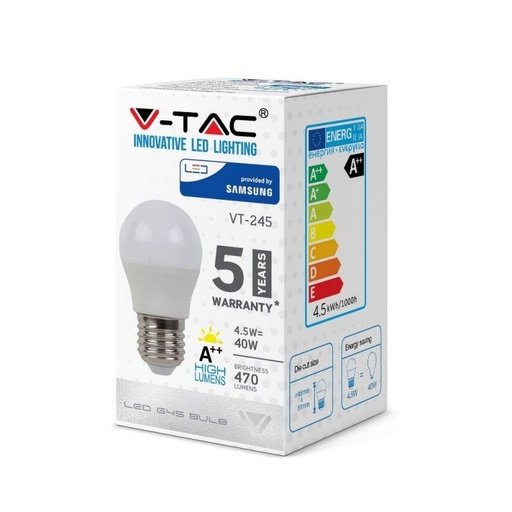 [VT262] LED bulb 4.5W G45 E27 4000K, Samsung chip - V-TAC