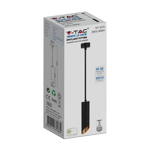 [VT6684] Pendant 1xGU10 black, Ø55x200 mm - V-TAC