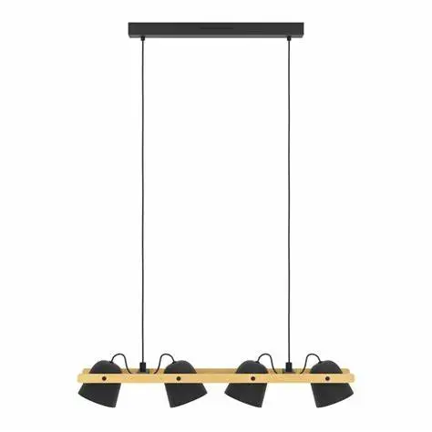 [900883] Suspension LED RGB/CCT 4 lampes noir/bois Hornwood-Z (Zigbee) - Eglo
