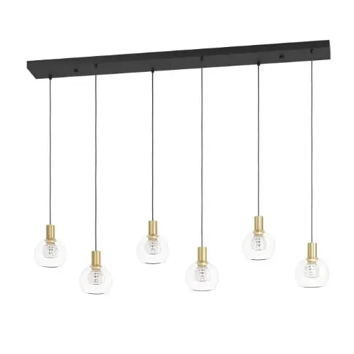 [390281] Pendant LED 6 lamps L1380 black/burnished brass/clear glass Terque - Eglo
