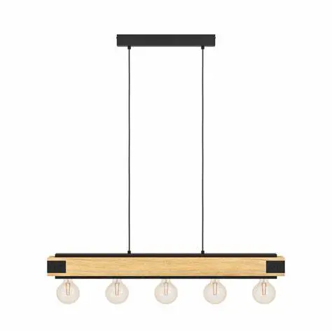 [43468] Suspension 5 lampes noir/bois flammé Layham - Eglo