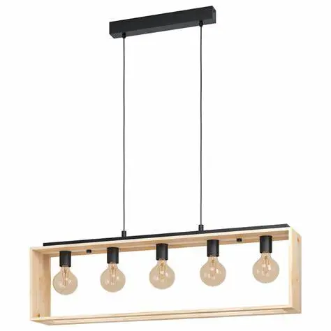 [43414] Pendant 5 lamps E27 black/wood Famborough - Eglo