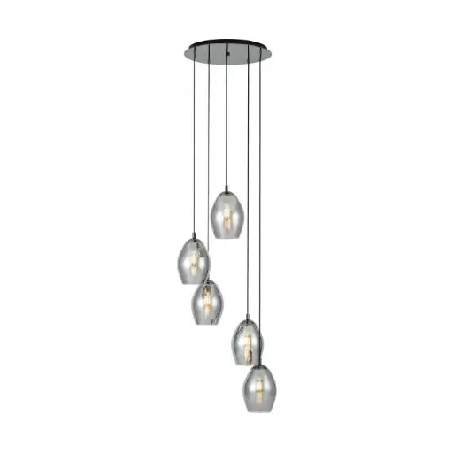 [39567] Suspension 5 lampes E27 noir/noir transparent Estanys - Eglo