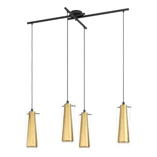 [97653] Suspension 4 lampes E27 noir/verre clair-doré Pinto Gold - Eglo