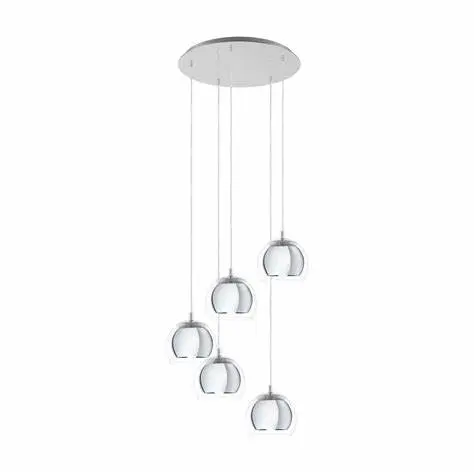 [98596] Pendant 5 lamps E27 chrome/clear glass Rocamar 1 - Eglo