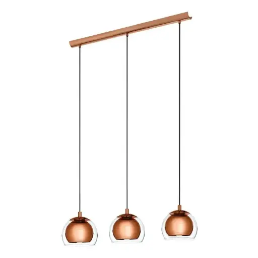 [94591] Suspension 3 lampes E27 cuivre/verre clair Rocamar - Eglo