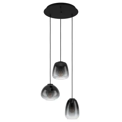 [900196-11] Suspension 3 lampes Ø430 noir/gris transparent - Eglo