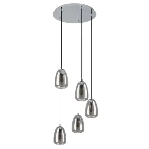 [98617] Suspension 5 lampes E27 chrome/noir transparent Alobrase - Eglo