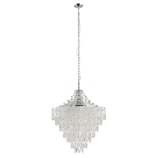[390263] Suspension 9 lampes E14 chrome/cristal clair Beires - Eglo