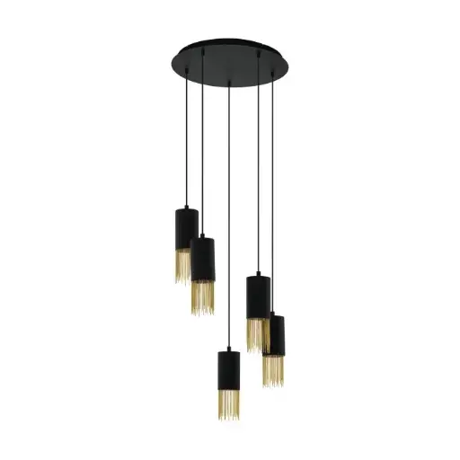 [39661] Suspension 5 lampes E27 noir/laiton Counuzulus - Eglo