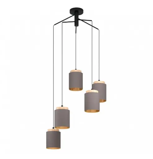 [99447] Suspension 5 lampes E27 noir/bois/cappuccino Albariza - Eglo