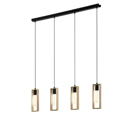 [49475] Pendant 4 lamps E27 black/wood Littleton - Eglo