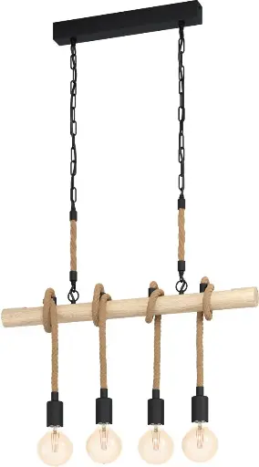[43318] Pendant 4 lamps E27 black/wood/rope Youngstown - Eglo