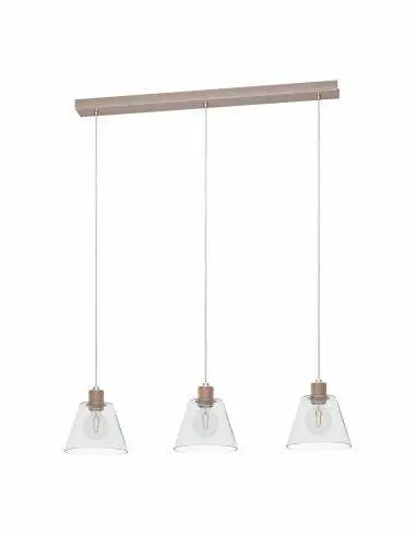 [43632] Suspension 3 lampes E27 or rosé/verre clair Copley - Eglo
