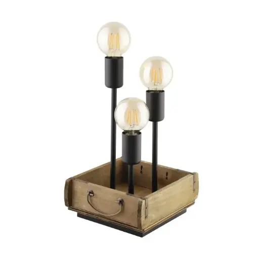 [43594] Lampe à poser 3 lampes noir/bois vintage Wootton - Eglo