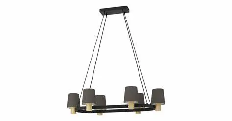 [43782] Suspension 6 lampes E27 noir/bois/cappuccino Edale - Eglo