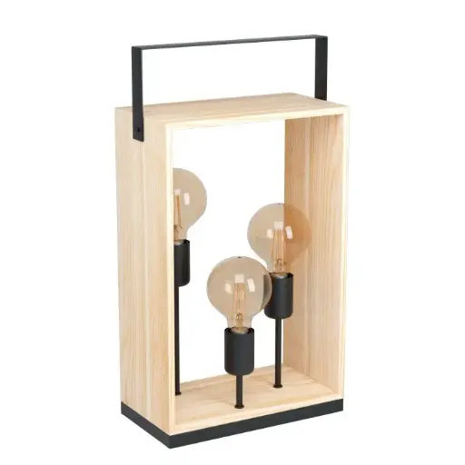 [43416] Lampe à poser 3 lampes E27 noir/bois Famborough - Eglo